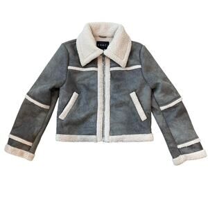Shaci Faux Suede Faux Sherpa Lined Zip Up Jacket size Small Gray